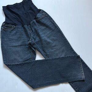 Indigo Blue maternity jeans with full panel, belly band. Size large
